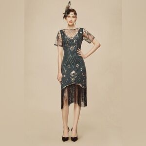 NWT; BABEYOND Vintage Glorious Paisley Fringe Flapper Dress🟢